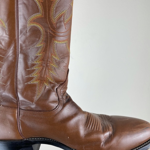 Tony Lama Brown Leather Heeled Cowboy Western Boot - Picture 13 of 13